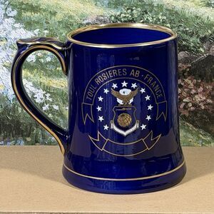Vintage Toul Rosieres Air Base France Beer Stein Mug Navy Blue Gold Gilt 16 oz
